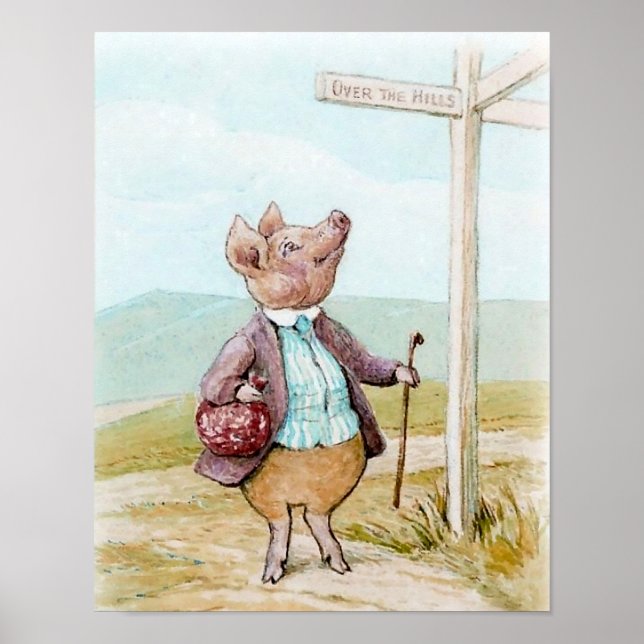 Poster Pigling Bland Indo ao Mercado por Beatrix Potter (Frente)