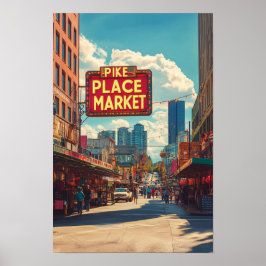 Poster Pike Place Market Seattle Illustration Viagem