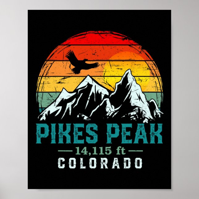 Poster Pikes Peak Mountain Colorado Retro Hiki Angustiado (Frente)