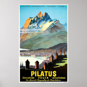Poster Pilatus, montanhas, suiça, viagens vintage