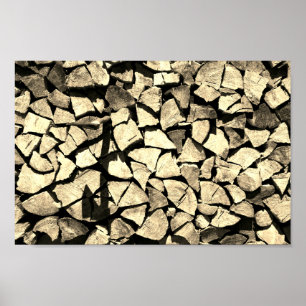 Poster Pile of stacked firewood prepared for fireplace.