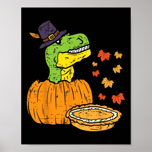 Poster Pilgrim Trex Dinosaur Pumpkin Pie Kid de Ação de G (Frente)