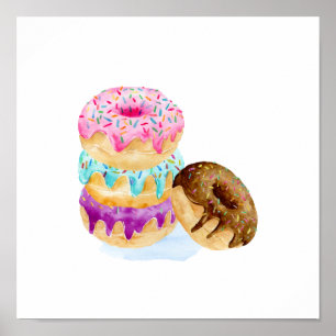 Pôster Pilha da aguarela de dounts