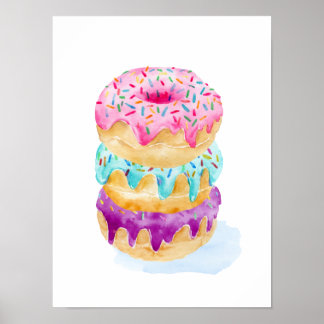 Pôster Pilha de aquarelas de rosquinhas