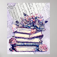 Pilha de Fuga de Livros Vintage Antigos com Rosas