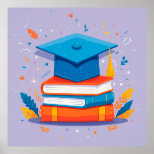 Poster Pilha de Livros com Chapéu de Formatura