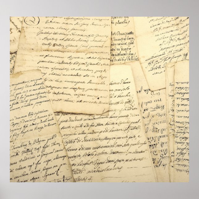 Poster Pilha de Manuscritos Vintage Antigos (Frente)