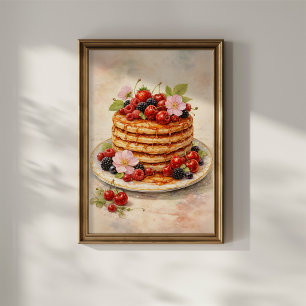 Poster Pilha de Panqueca de Frutas Vermelhas Vintage