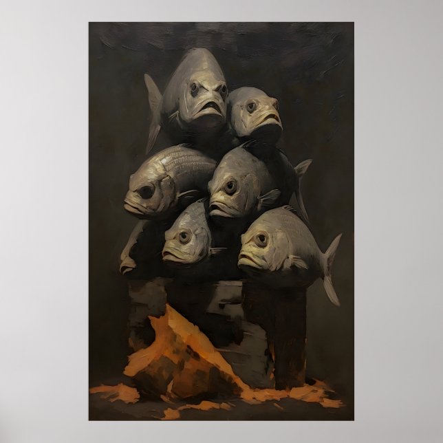 Poster Pilha de Peixes Irritada Natureza Morta, Dark Acad (Frente)