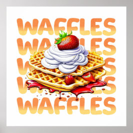 Poster Pilha de waffles cobertas em morangos