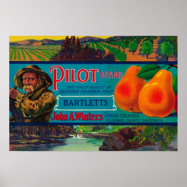 Poster Pilot Pear Crate LabelEl Dorado County, CA (Frente)
