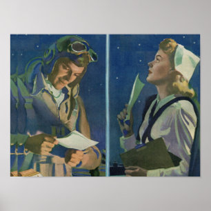 Poster Piloto da Segunda Guerra Mundial e enfermeiro roma