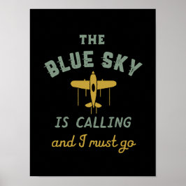 Poster Piloto De Avião Vintage Engraçado Céu Azul Está Ch