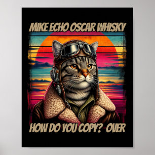 Poster Piloto de Cat Retro Mike Echo Oscar Whisky M.e.o.w