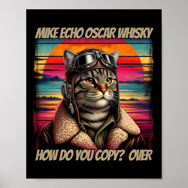 Poster Piloto de Cat Retro Mike Echo Oscar Whisky M.e.o.w (Frente)