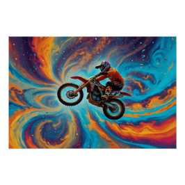 Pôster Piloto de Motocross e Paisagem de Sonhos