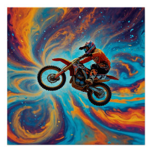 Pôster Piloto de Motocross e Paisagem de Sonhos
