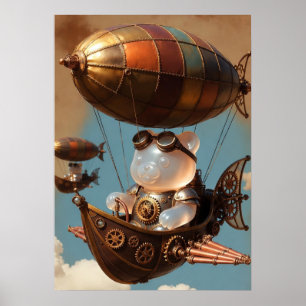 Poster Piloto de Urso Gummy Steampunk em Dirigível Fantás
