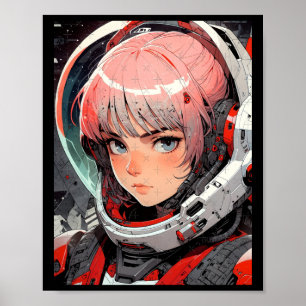 Poster Piloto Espacial de Anime Retrô Garota Futurista Av
