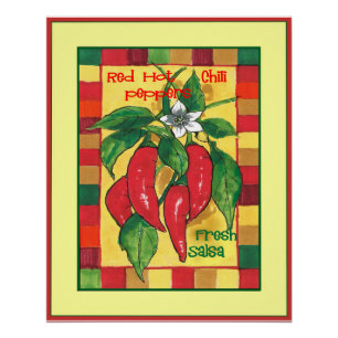 Pôster Pimentos quentes vermelhos na borda dos ladrilhos 