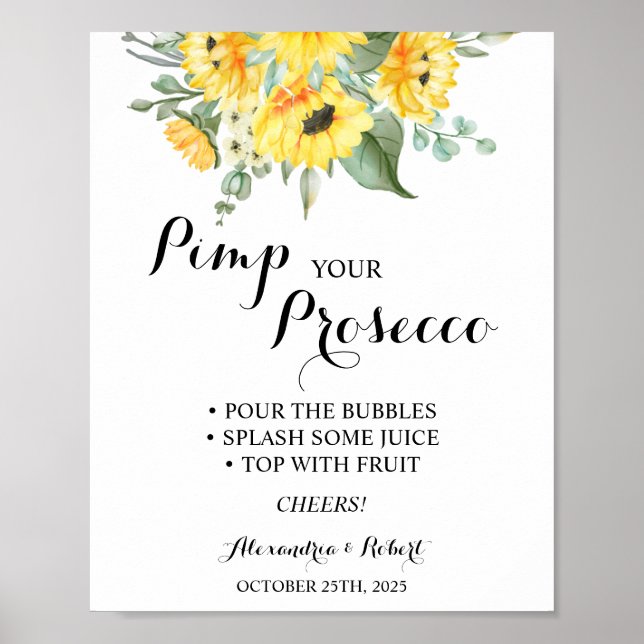 Poster Pimp seu Prosecco Sunflower Greenerice Casamento (Frente)