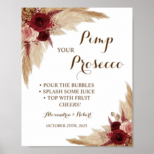 Poster Pimpe seu Casamento de Grass Prosecco Pampas (Frente)