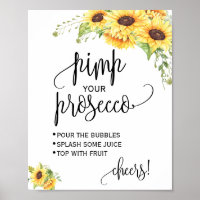Pimpe seu sinal de chá floral de girassol prosecco