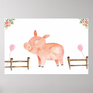 Poster Pin-Tail Pig Farm Animal Girl Birthday Pink