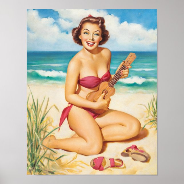 Poster Pin-Up com Ukulele Art (Frente)