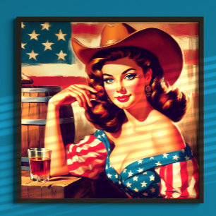 Poster Pin-up Cowgirl Americana Retrô