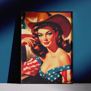Pôster Pin-up de Cowgirl Americana Retrô