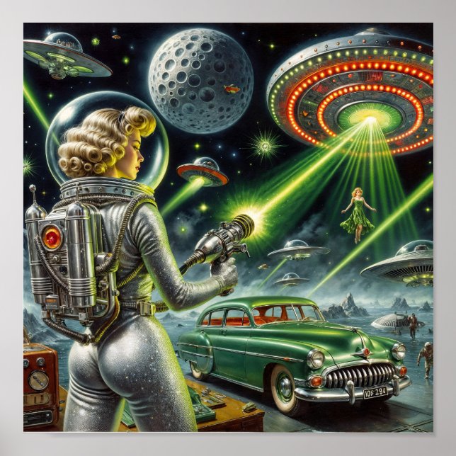 Poster Pin-Up de Raio Laser Vintage (Frente)