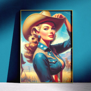 Pôster Pin-up de Rodeio Vintage