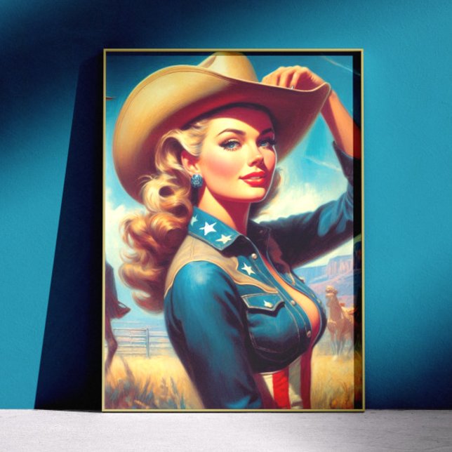 Pôster Pin-up de Rodeio Vintage (Criador carregado)