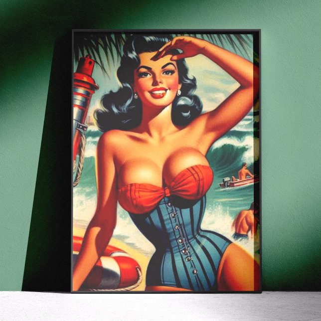 Pôster Pin-up de Surf Vintage (Criador carregado)
