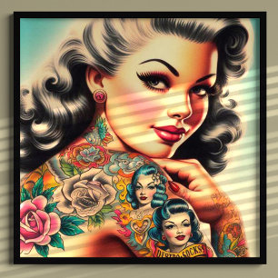 Poster Pin-up de Tatuagem na Escola Antiga