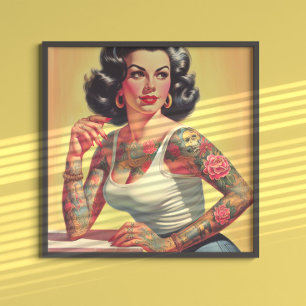 Poster Pin-up de Tatuagem Vintage