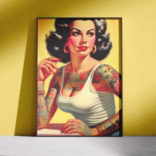 Poster Pin-up de Tatuagem Vintage