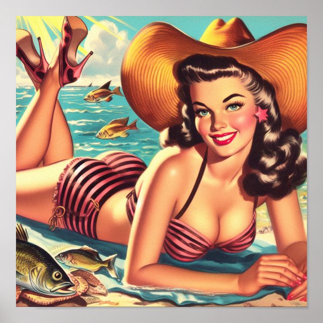 Poster Pin-up de Verão Country Retrô (Frente)