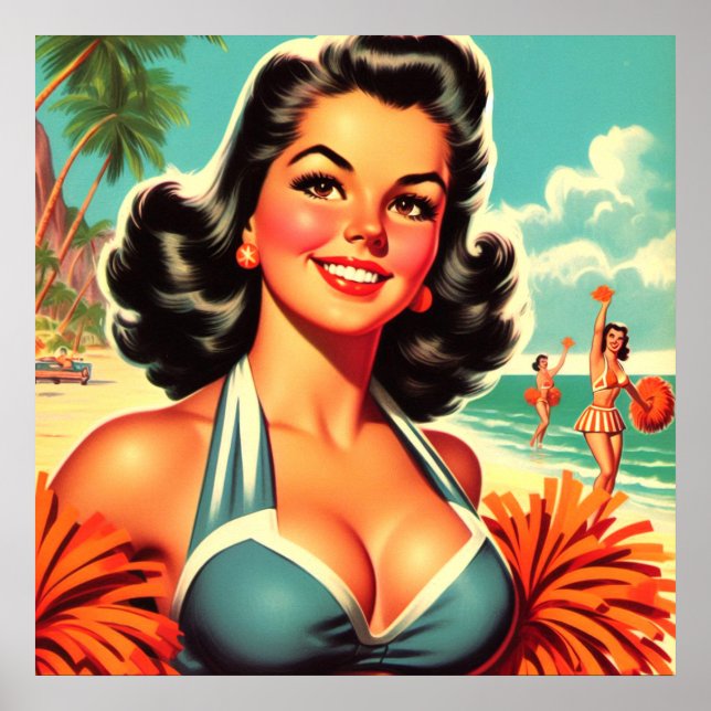 Poster Pin-up do Cheerleader Vintage (Frente)