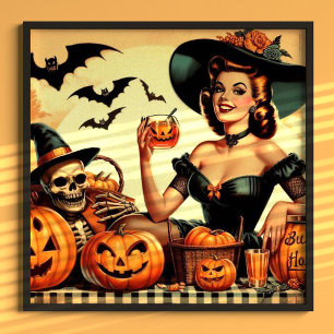 Poster Pin-Up do Halloween Vintage