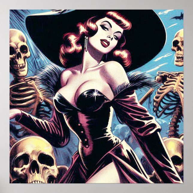 Poster Pin-up do Horror das Bruxas Retro (Frente)