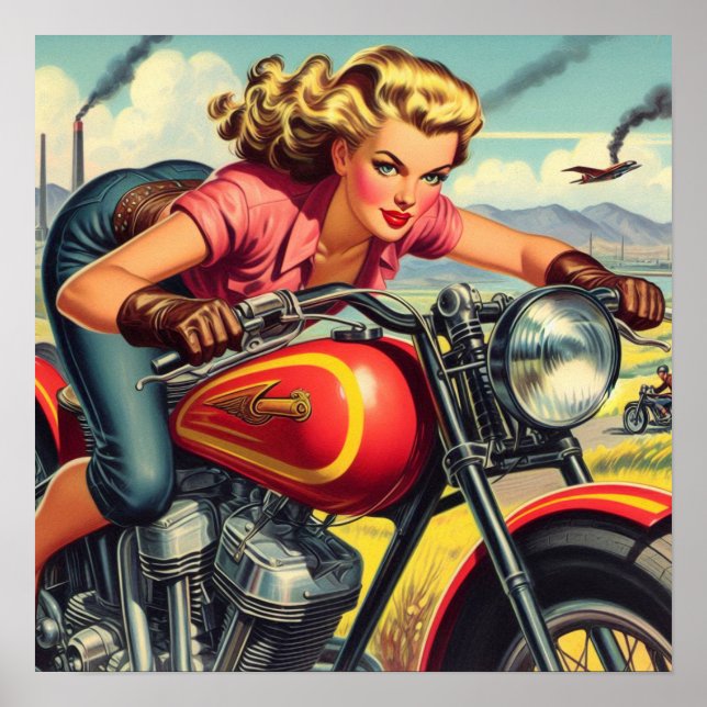 Poster Pin-up do motociclo retrorreflector (Frente)