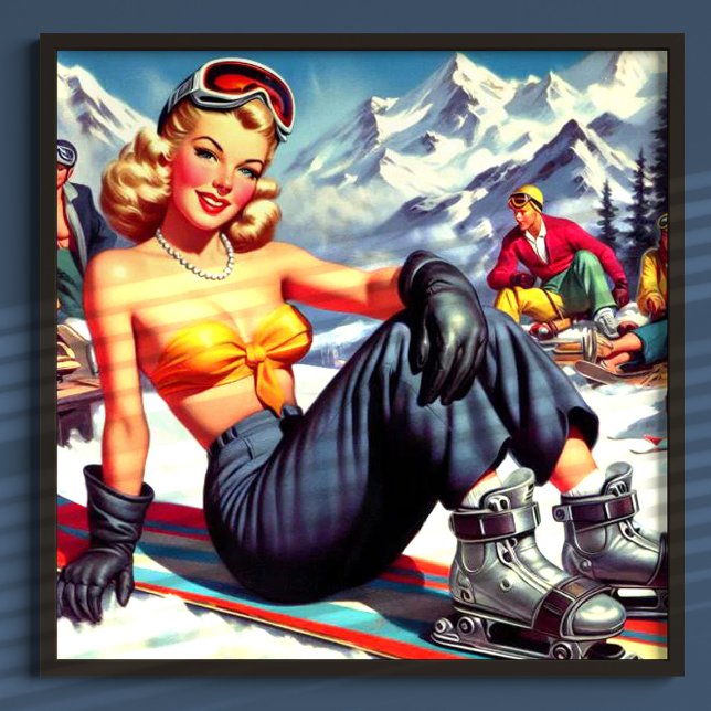 Poster Pin-up do Snowboard Vintage (Criador carregado)