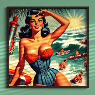 Poster Pin-up do Surf Vintage