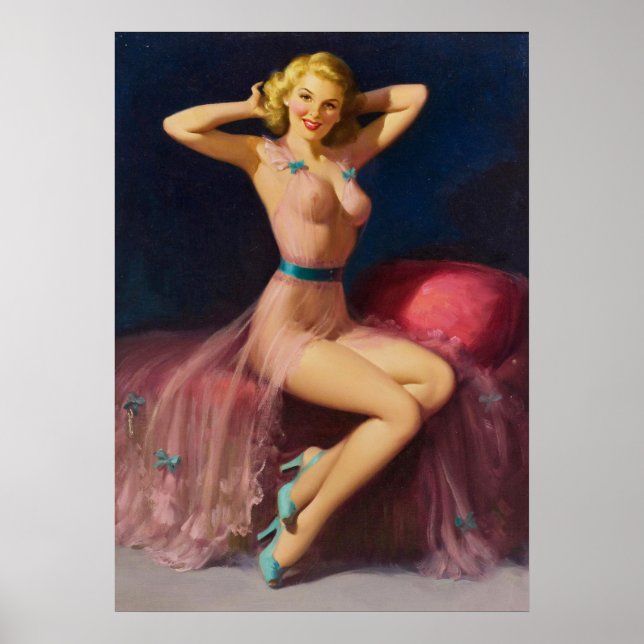 Poster Pin-Up em Arte Bonito Rosa (Frente)
