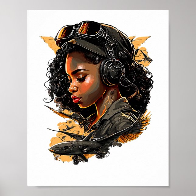 Poster Pin Up Girl Black Woman Pilot Aviation (Frente)