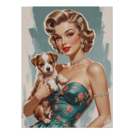 Pôster Pin-up loiro com um cachorrinho fofo