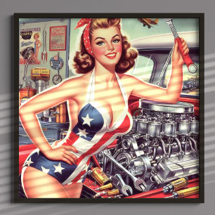 Poster Pin-up Mecânico da Vintage