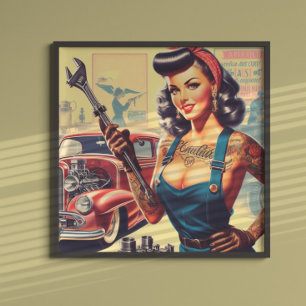 Poster Pin-up Mecânico da Vintage